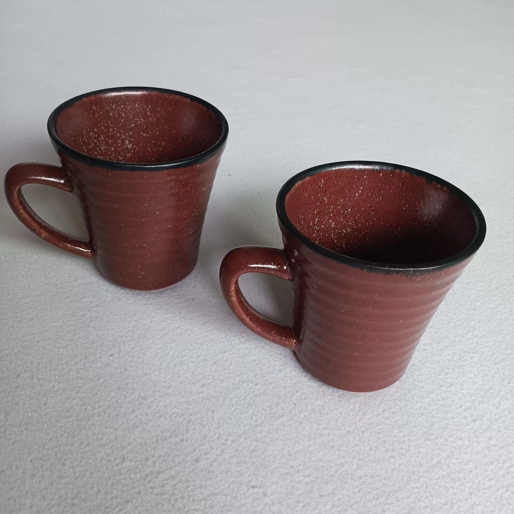 Sango Comet Sienna Ceramic Mug Set - Two Rustic Brown 4637 Coffee Cups Neutral